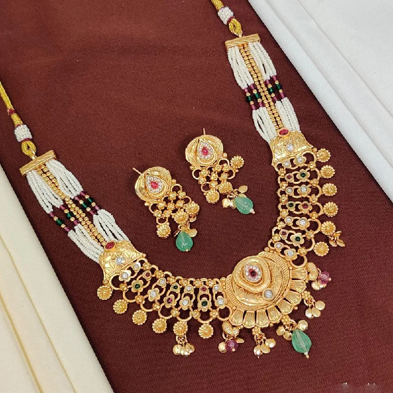 Raised bar necklaces-Manisha Jewellery Gold Plated Pota Stone Necklace Set