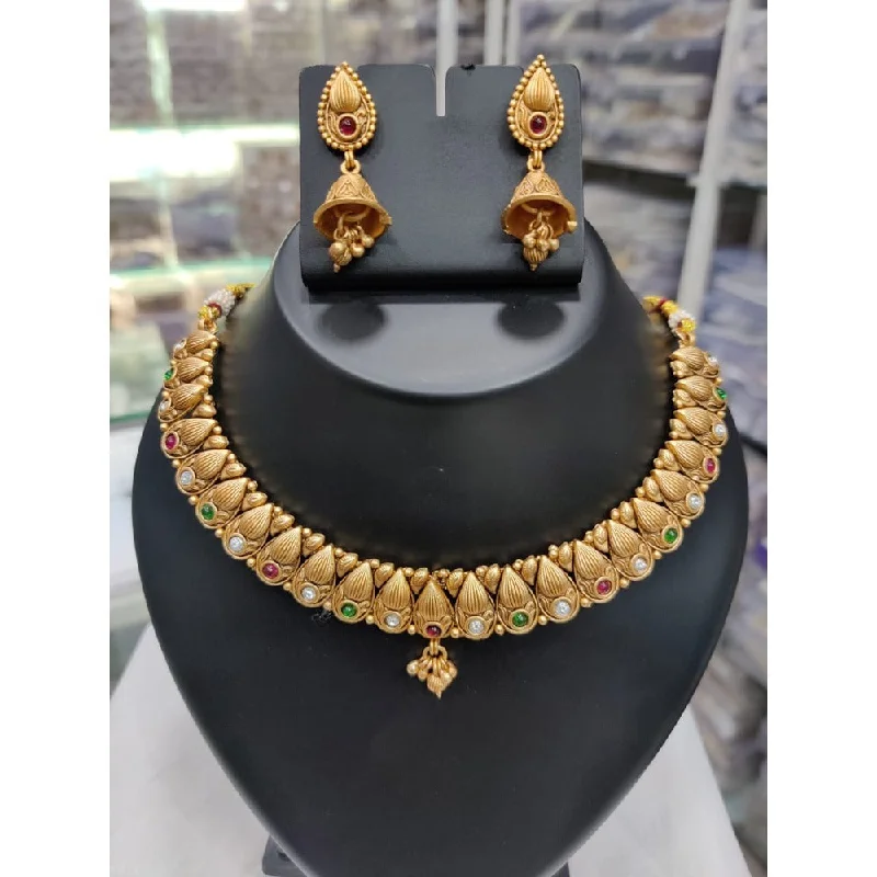 Plaited knot necklaces-Akruti Collection Gold Plated Pota Stone Matte Finish Necklace Set