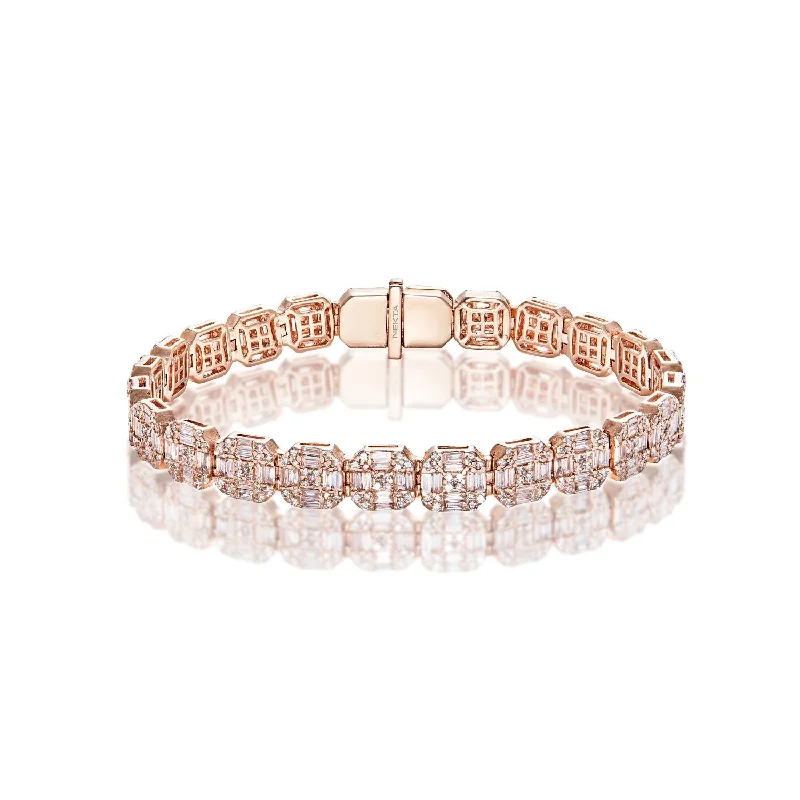 Topaz bangles-Levi 7 Carat Combine Mix Shape Diamond Bracelet in 14k Rose Gold