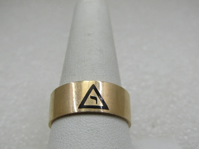 Moon motif rings-Vintage 10kt Masonic Enameled Symbol, Virtue, Conjuncti 8mm Band Ring, Sz. 10.5