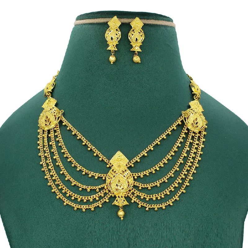 Light bead necklaces-Mahavir Dye Gold Necklace Set