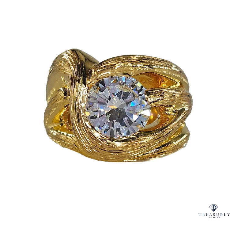 Silk thread rings-Vintage 1970s Style GIA 2.02ct ROUND Diamond 14k Yellow Gold Engagement Ring