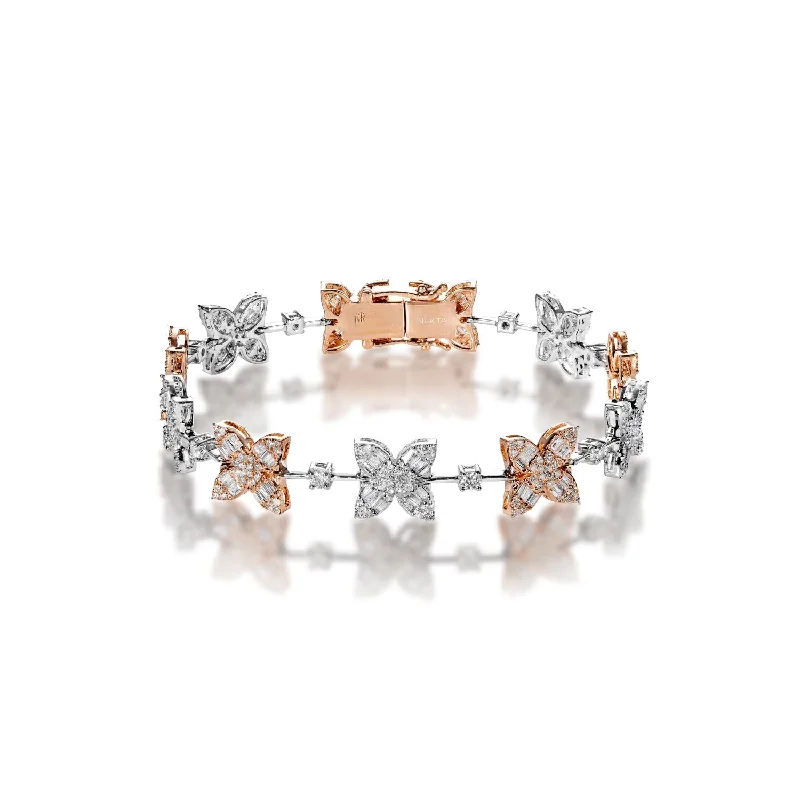 Flex thread bangles-Carly 4 Carat Combine Mix Shape Diamond Bracelet in 14k White & Rose Gold