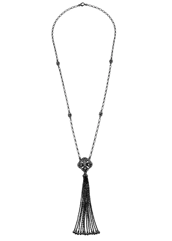 Lily flower necklaces-Tassel Necklace - Black Ruthenium Vermeil