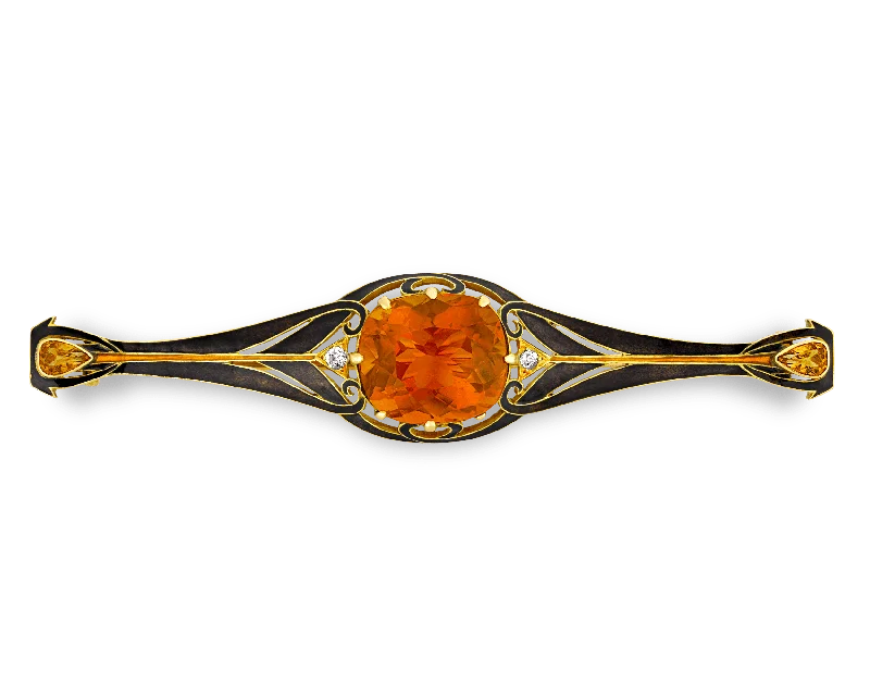 Bamboo motif brooch-Lalique Citrine and Enamel Brooch