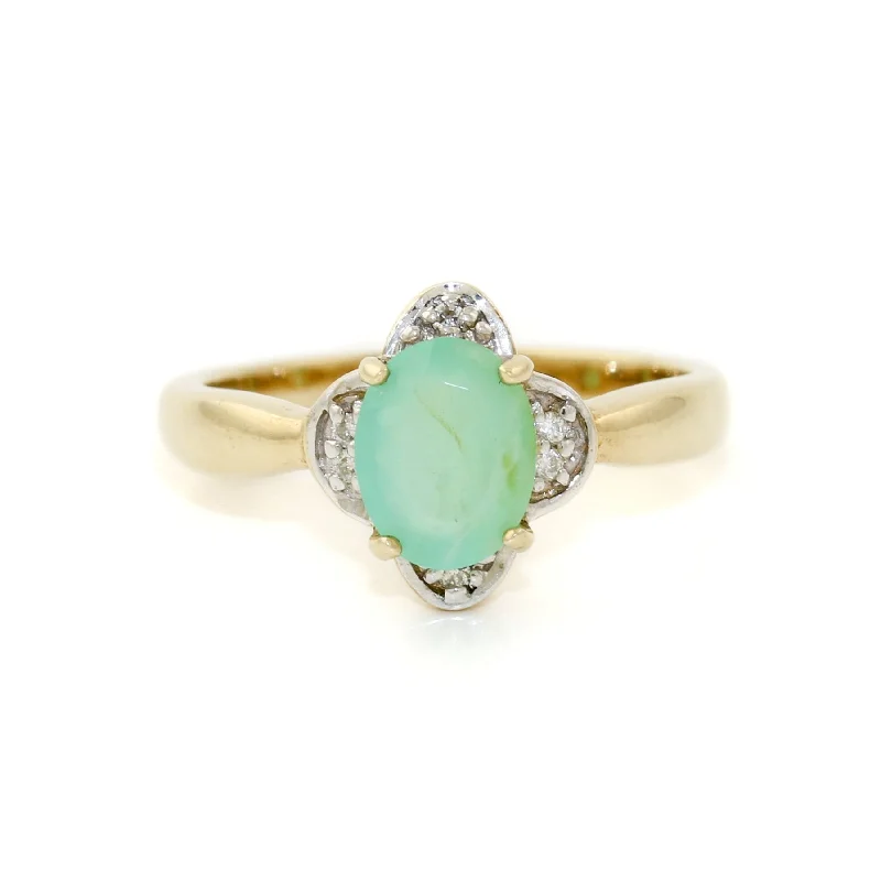 Sleek design rings-Two-Tone 9k Gold x Aventurine & Diamond Ring