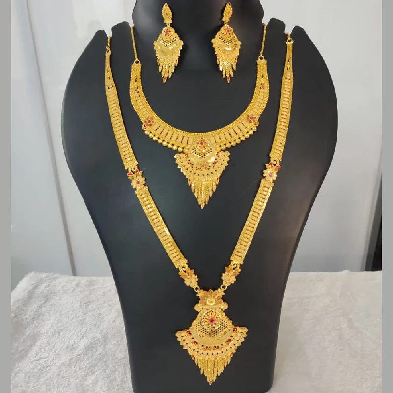 Bead braid necklaces-Pari Art Jewellery Forming Gold Double Necklace Set