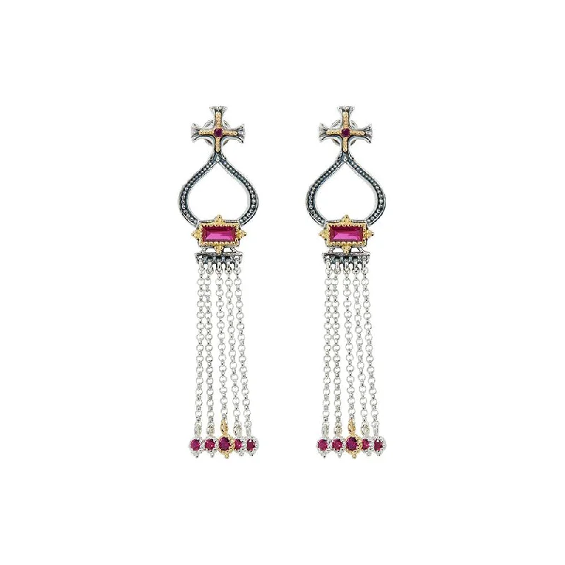 Simple gem earrings-Konstantino Dome Corundum Tassle Earrings