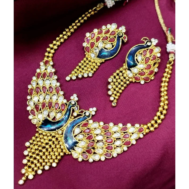 Chunky gem necklaces-Akruti Collection Gold Plated Meenakari Necklace Set