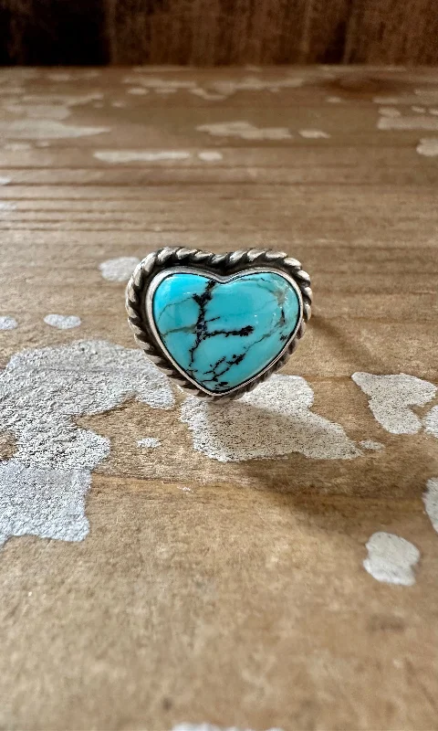 Retro flair rings-ADJUSTABLE TURQUOISE HEART Ring • Adjustable