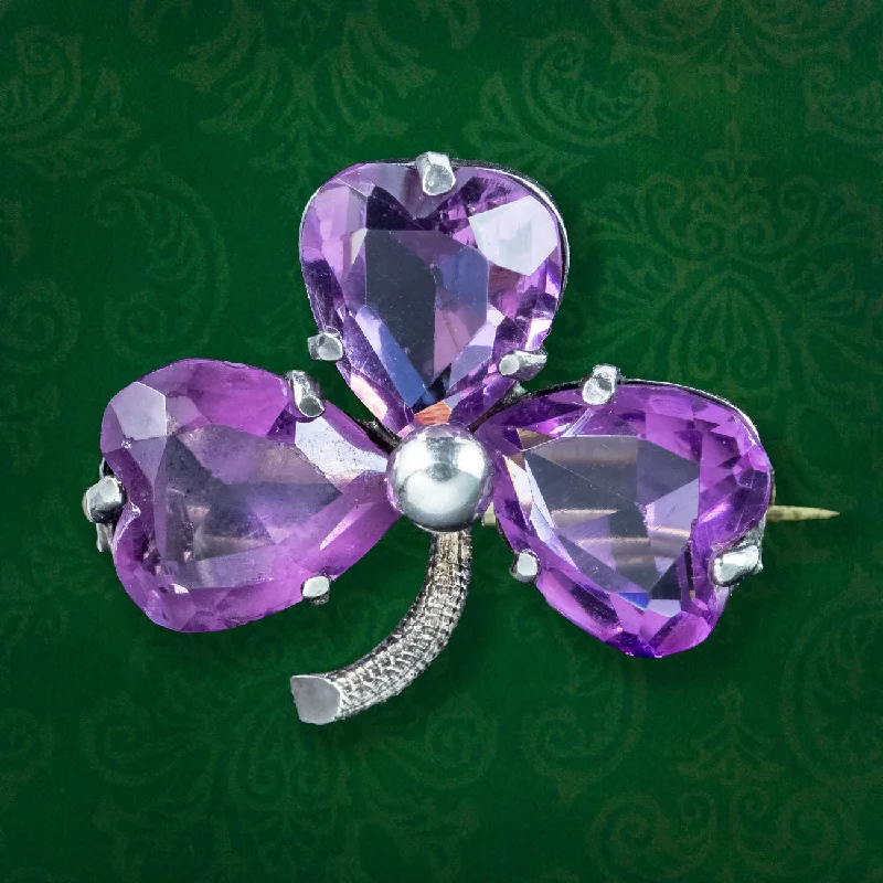 Thai style brooch-Antique Edwardian Purple Paste Clover Brooch Charles Horner Dated 1902