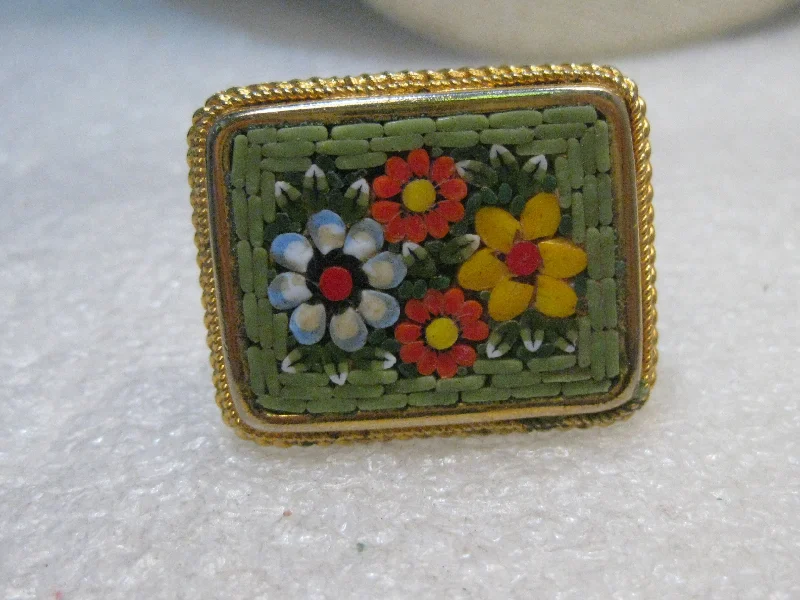 Tiny dot rings-Vintage Micro Mosaic Ring, 1960's, Square, 1.25" X 1-1/8", Green, Adjustable, Italy