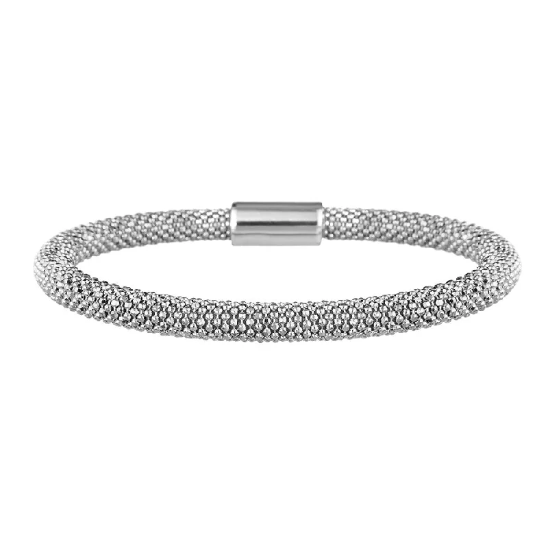 Retro charm bangles-Mesh Bold Silver Bracelet