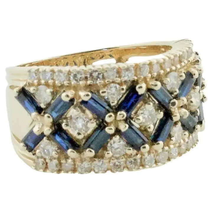 Wide band rings-Estate Sapphire and Diamond Wedding Band in Yellow Gold