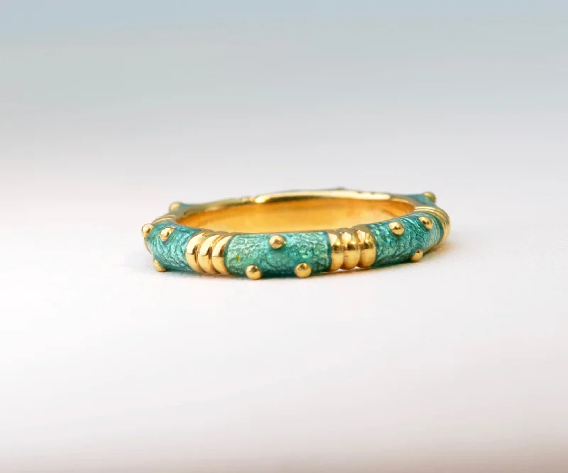 Antique promise rings-Green Enamel Ring in 18K Gold