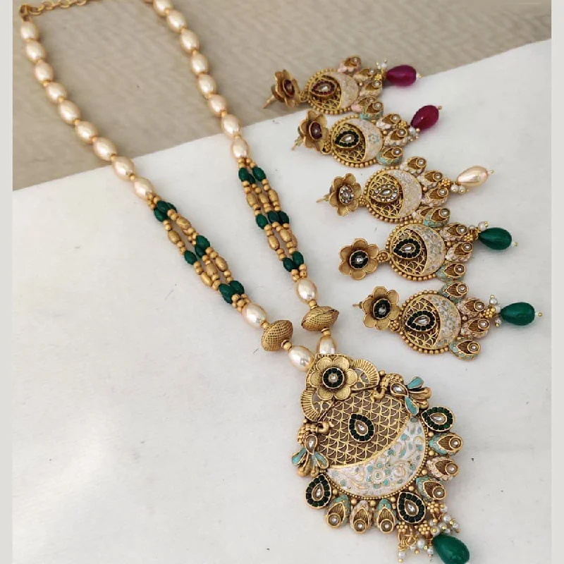 Nine-strand necklaces-Rani Sati Jewels Gold Plated Necklace Set