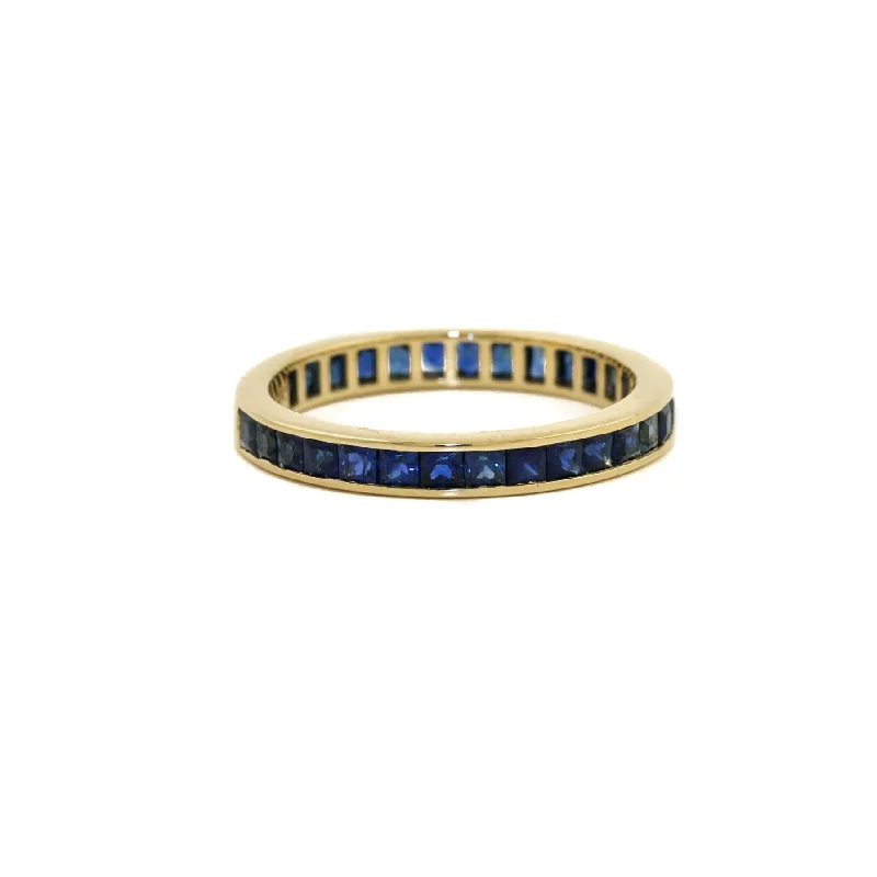 Linen cord rings-14k x 3mm Blue Sapphire Channel-Set Eternity Band