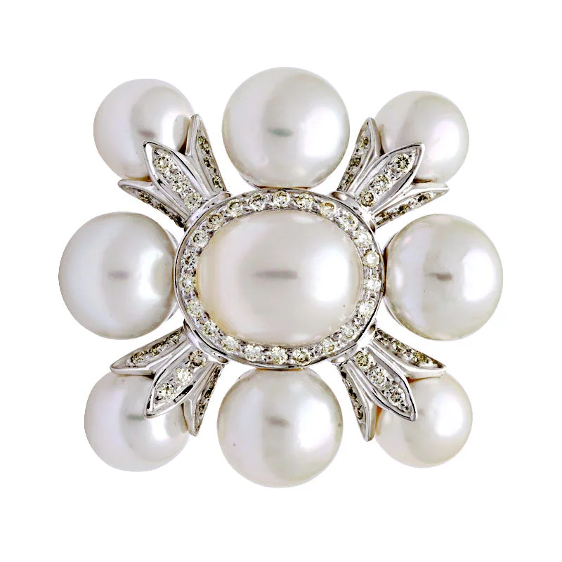 Rose gold brooch-Brooch-South Sea Pearl and Diamond