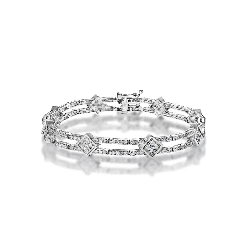 Spring clasp bangles-Sloane 3 Carat Round Brilliant Diamond Tennis Bracelet in 14k White Gold