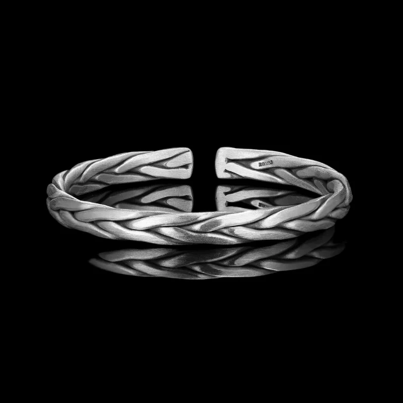 Frosted glass bangles-THE WOVEN BANGLE. - 925 STERLING SILVER