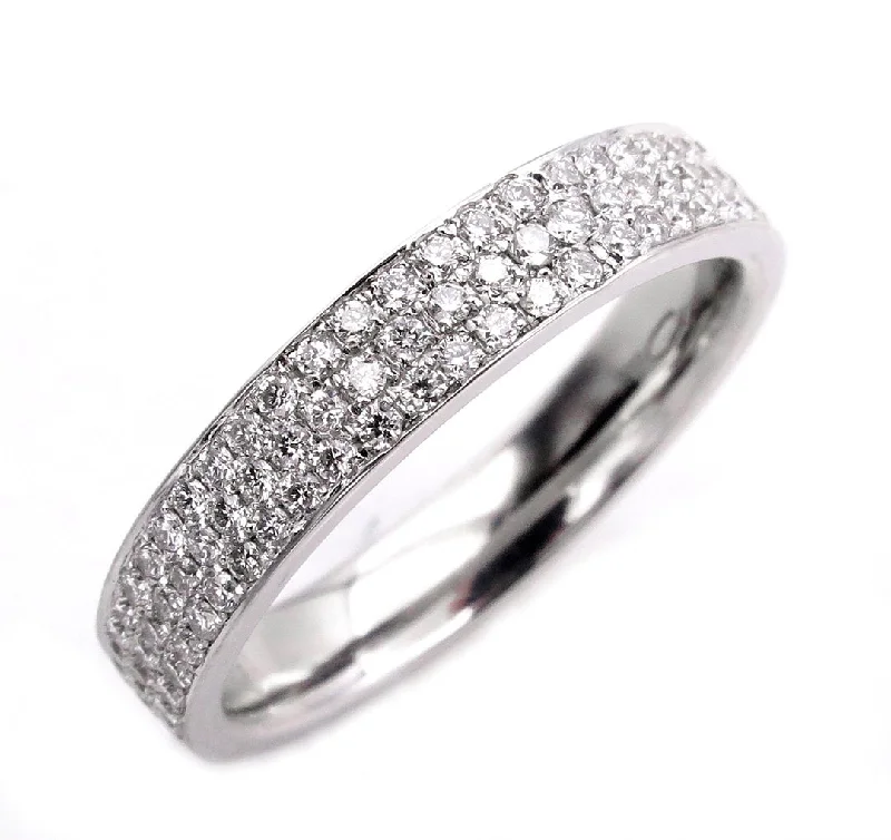 Faith charm rings-1.00ct 3 Row Pave Diamond 1/2 Way WEDDING ANNIVERSARY 18K White Gold Band Ring by Henri Daussi