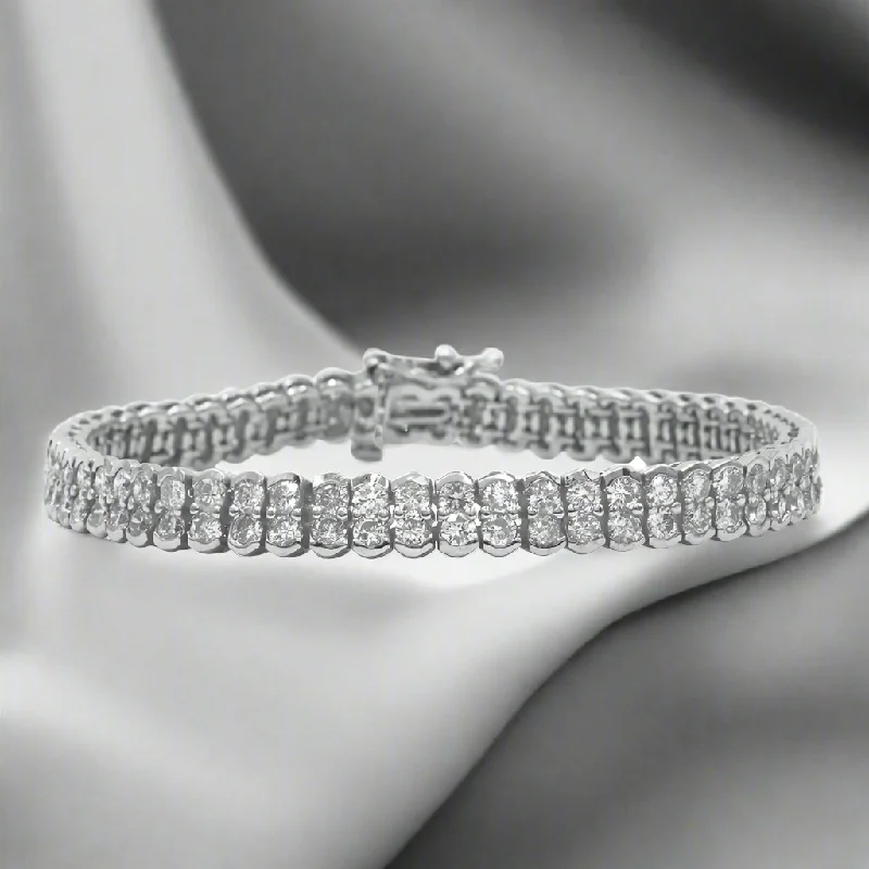 Cord fringe bangles-Alison 7.32 Carat Double Row Round Cut Diamond Tennis Bracelet in 14K White Gold