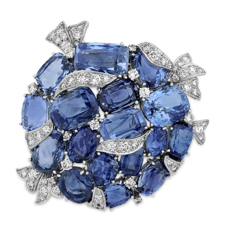 Petite flower brooch-Vedura Ceylon Sapphire Brooch, 100.00 Carats