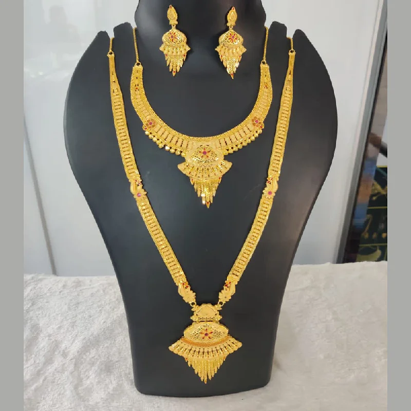 Boho bead necklaces-Pari Art Jewellery Forming Gold Double Necklace Set