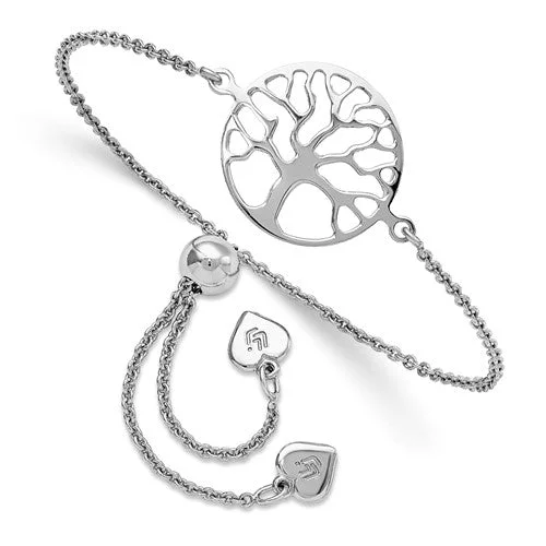 Oval shape bangles-Sterling Silver Tree Of Life Adjustable Bracelet