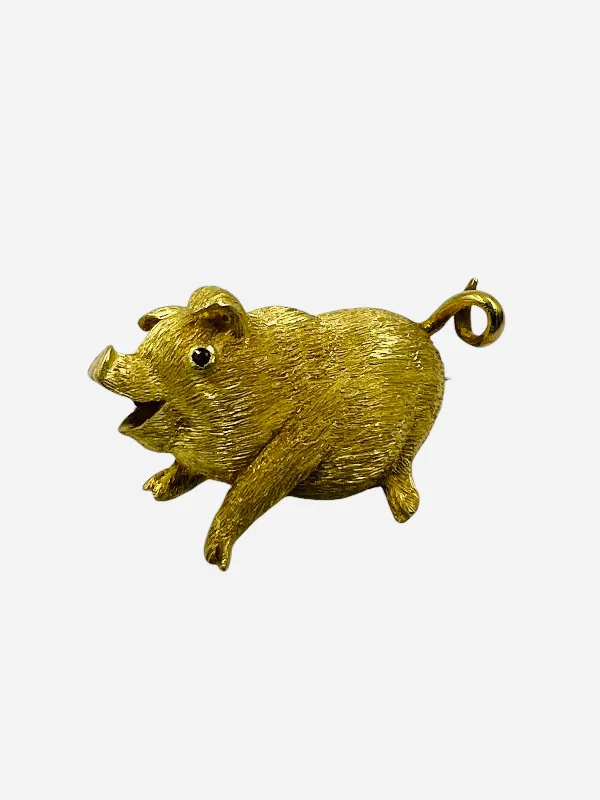 Bold geometric brooch-Vintage 1970s Yellow Gold Piggie Brooch