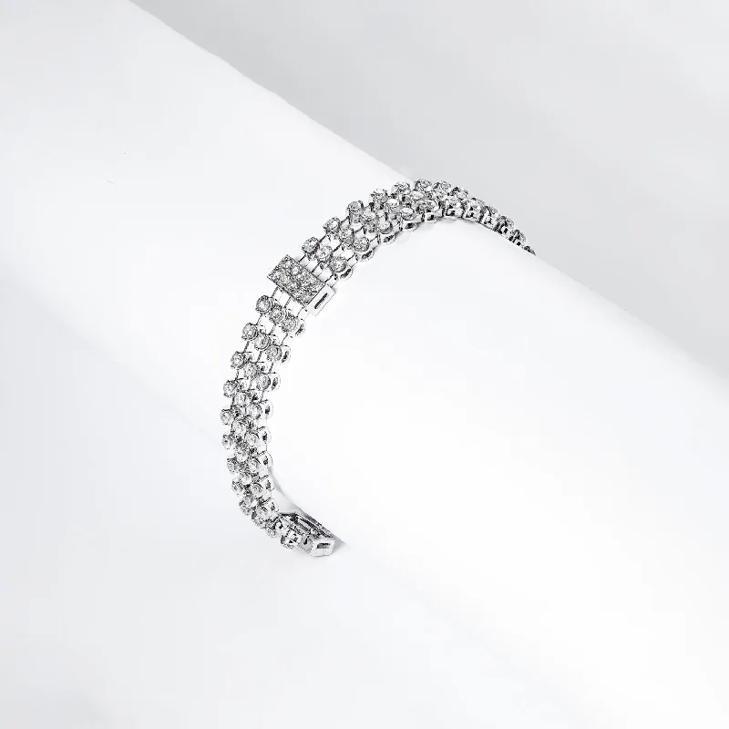 Multi-gem bangles-Alena 4 Carat Round Brilliant 3 Row Diamond Bracelet in 14k White Gold