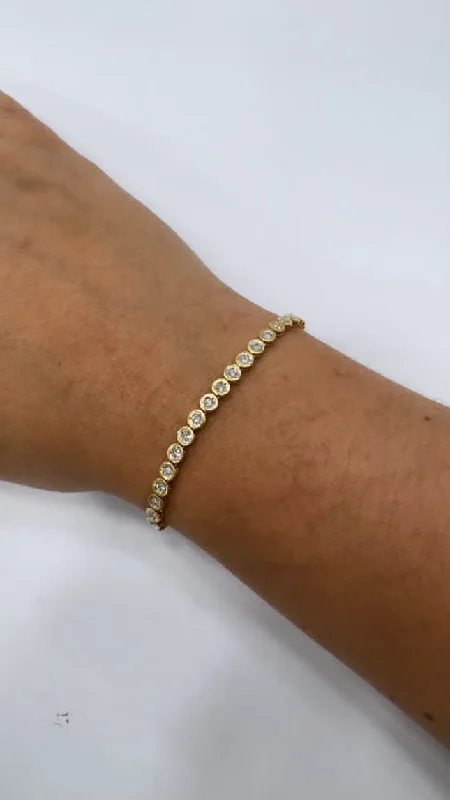 Satin gloss bangles-Gold and Diamond Bezel Tennis Bracelet