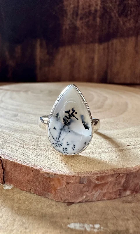 Pink stone rings-FOREST DENDRITIC OPAL Sterling Silver Ring • Size 8