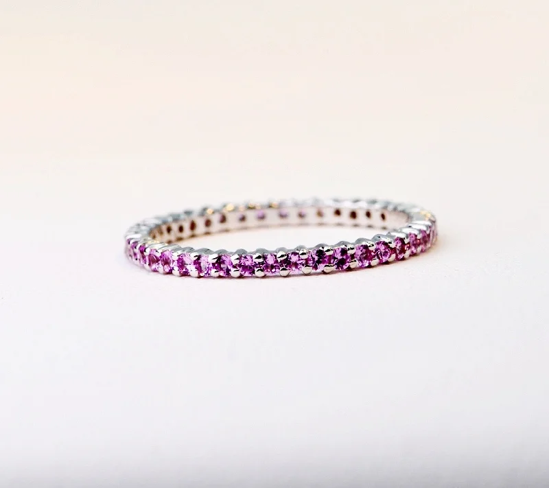 Retro deco rings-18K white gold band with 1.7mm Pink Sapphires all around