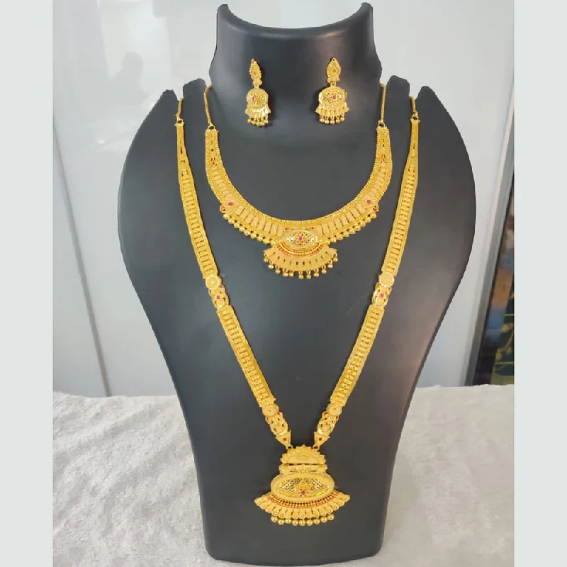 Frosted bead necklaces-Pari Art Jewellery Forming Gold Double Necklace Set