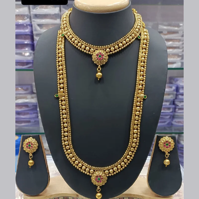 Owl charm necklaces-Manisha Jewellery Gold Plated Pota Stone Double Necklace Set