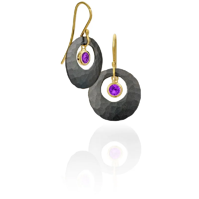 Quirky pair earrings-Toby Pomeroy Eco Silver/14Y Amethyst Earrings