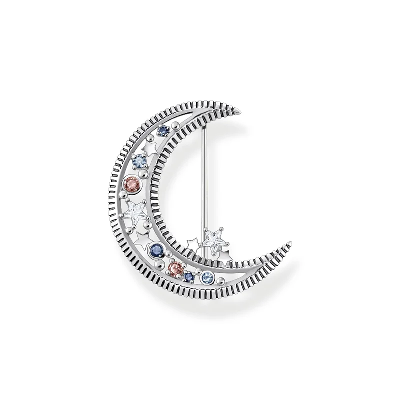 Tide shape brooch-THOMAS SABO Brooch crescent moon with coloured stones silver