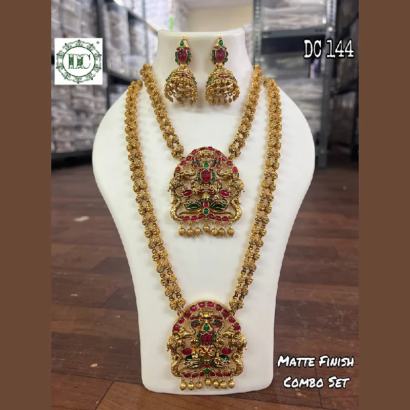 Retro charm necklaces-Diksha Collection Gold Plated Temple Double Necklace Set