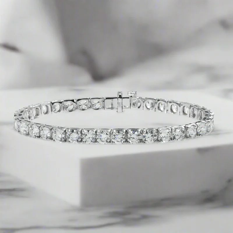 Luxe stone bangles-Linisha 15 Carat Round Lab Grown Diamond Tennis Bracelet in 14K White Gold