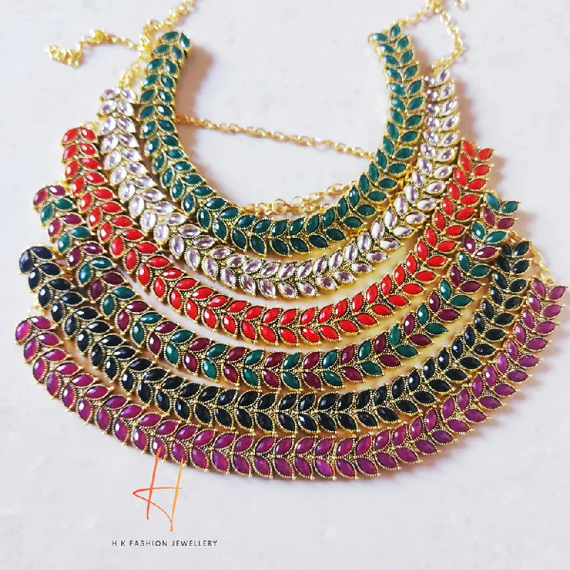 Ruby stone necklaces-H K Fashion Oxidised Gold Plated Pota Stone Necklace