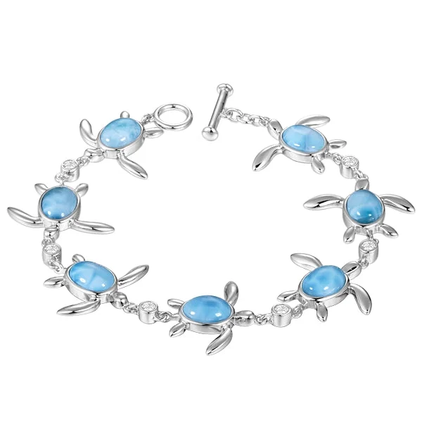 Java tile bangles-Sterling Silver Alamea Hawaii Larimar Honu Sea Turtle and CZ Bracelet