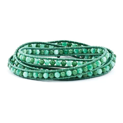 Topaz bead bangles-Green Aventurine, Green Prasiolite Quartz, Cultured Pearl Leather Wrap Bracelet