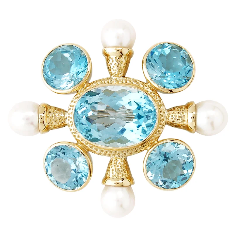 Java tile brooch-Brooch- Blue Topaz And Pearl