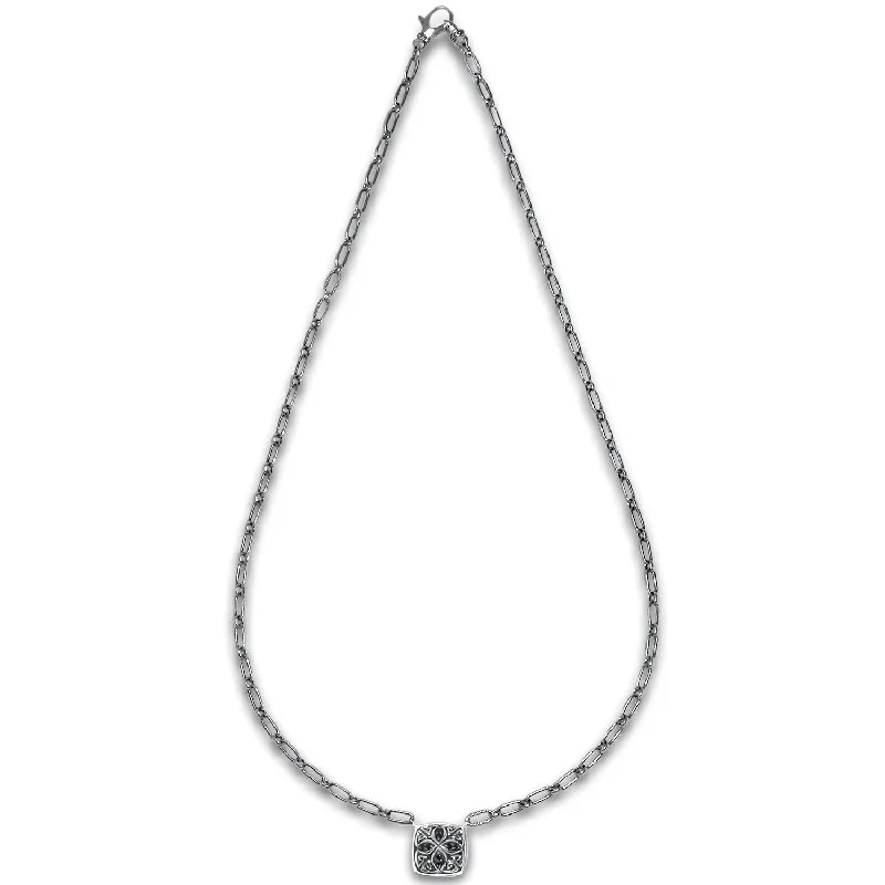 Silk cord necklaces-Marquise Pavé Necklace 20" - Sterling Silver + CZ Noir