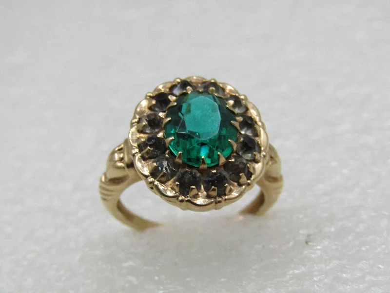 New moon rings-Vintage 10KT Green & Old Mine Cut Clear Stone Ring, Sz. 7, Signed MM