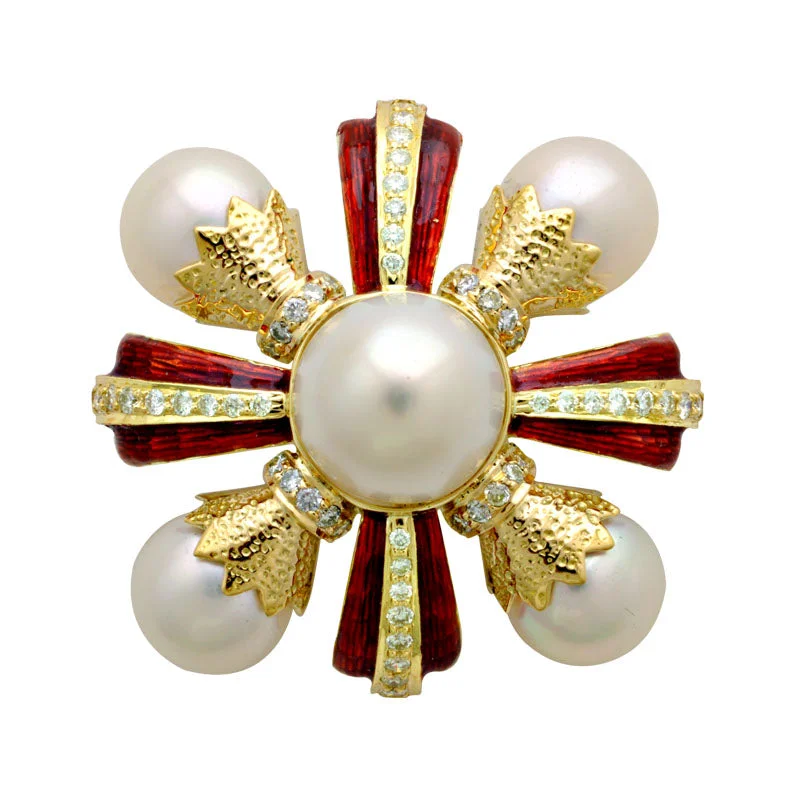 Solid gem brooch-Brooch-South Sea Pearl and Diamond (Enamel)