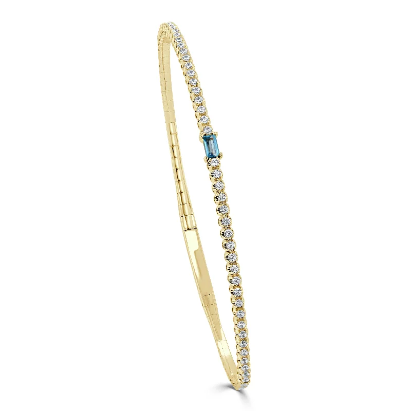 Oval shape bangles-14K Gold Birthstone & Diamond Flexible Bangle