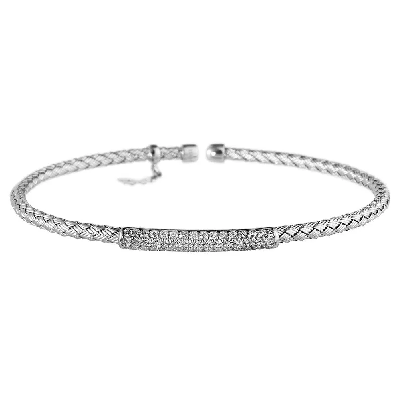 Slanted design bangles-Silver Bracelet CZ Bar