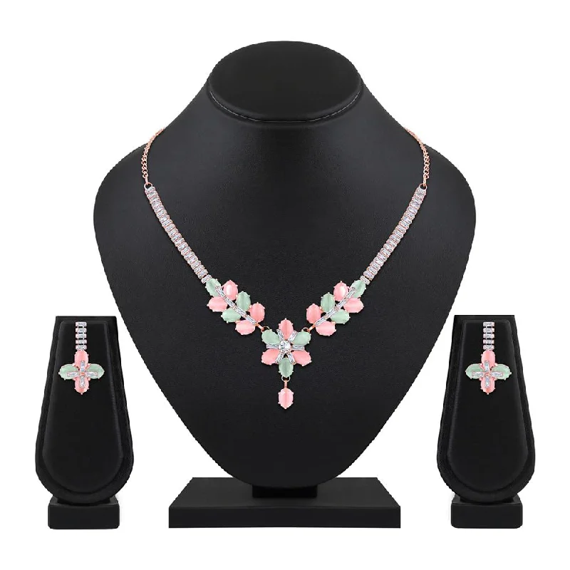 Bead braid necklaces-Mahi Rosegold Plated Multicolor Cubic Zirconia (CZ) Floral Women's Necklace Set (NL1103821ZMul)